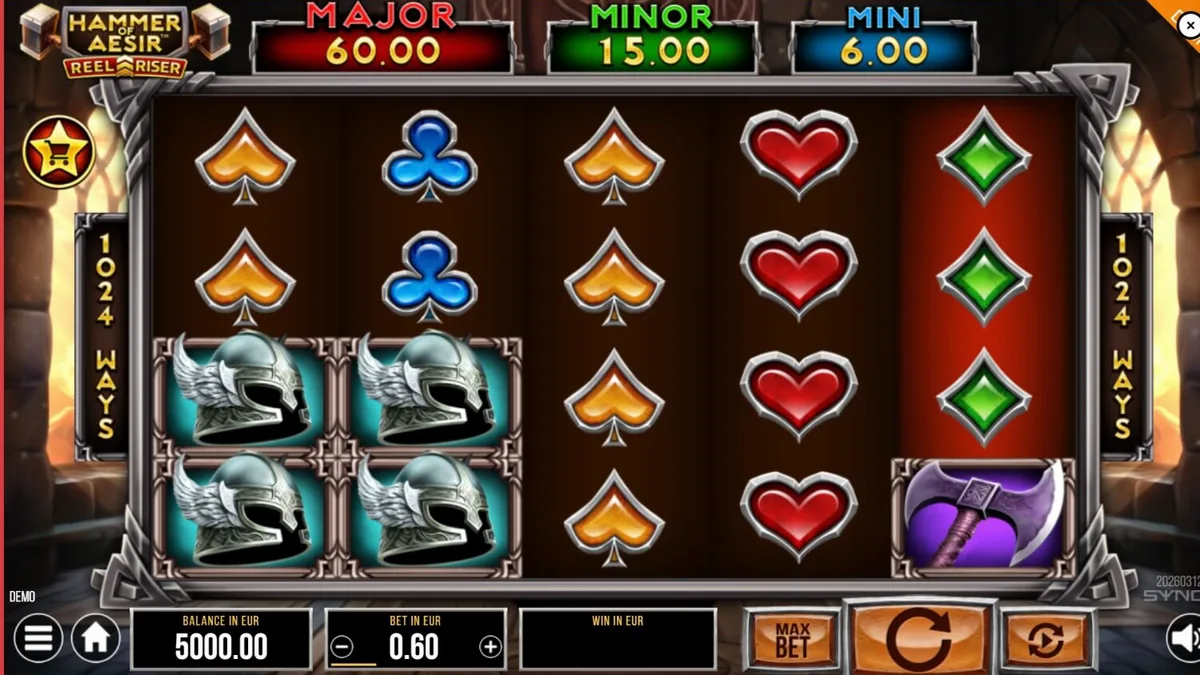 Tampilan visual slot Hammer of Aesir dengan tema mitologi Nordik yang gelap dan epik